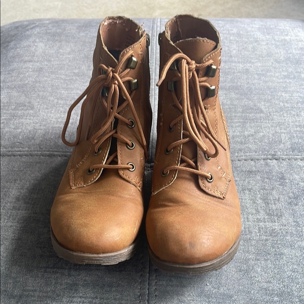 Brown Pleather Ankle Boots size 8.5